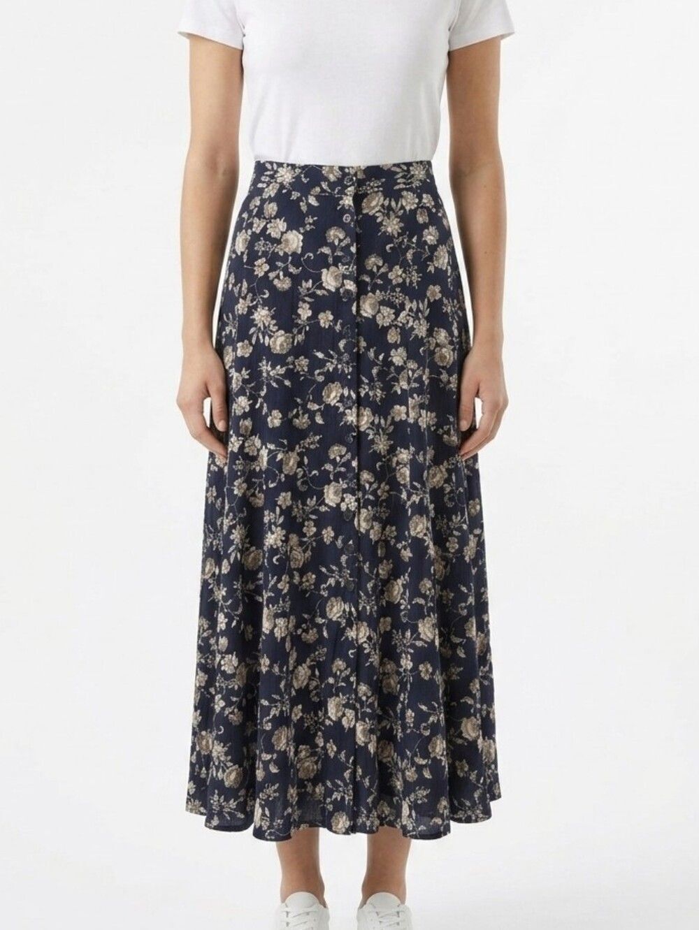 Vintage Express 90s Floral Rayon Button Front Maxi Skirt Small Whimsigoth Boho